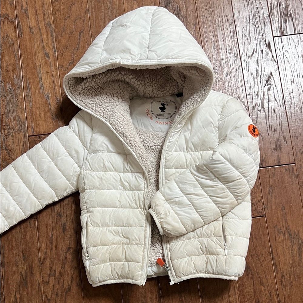 Save the Duck White Hooded Puffer Jacket